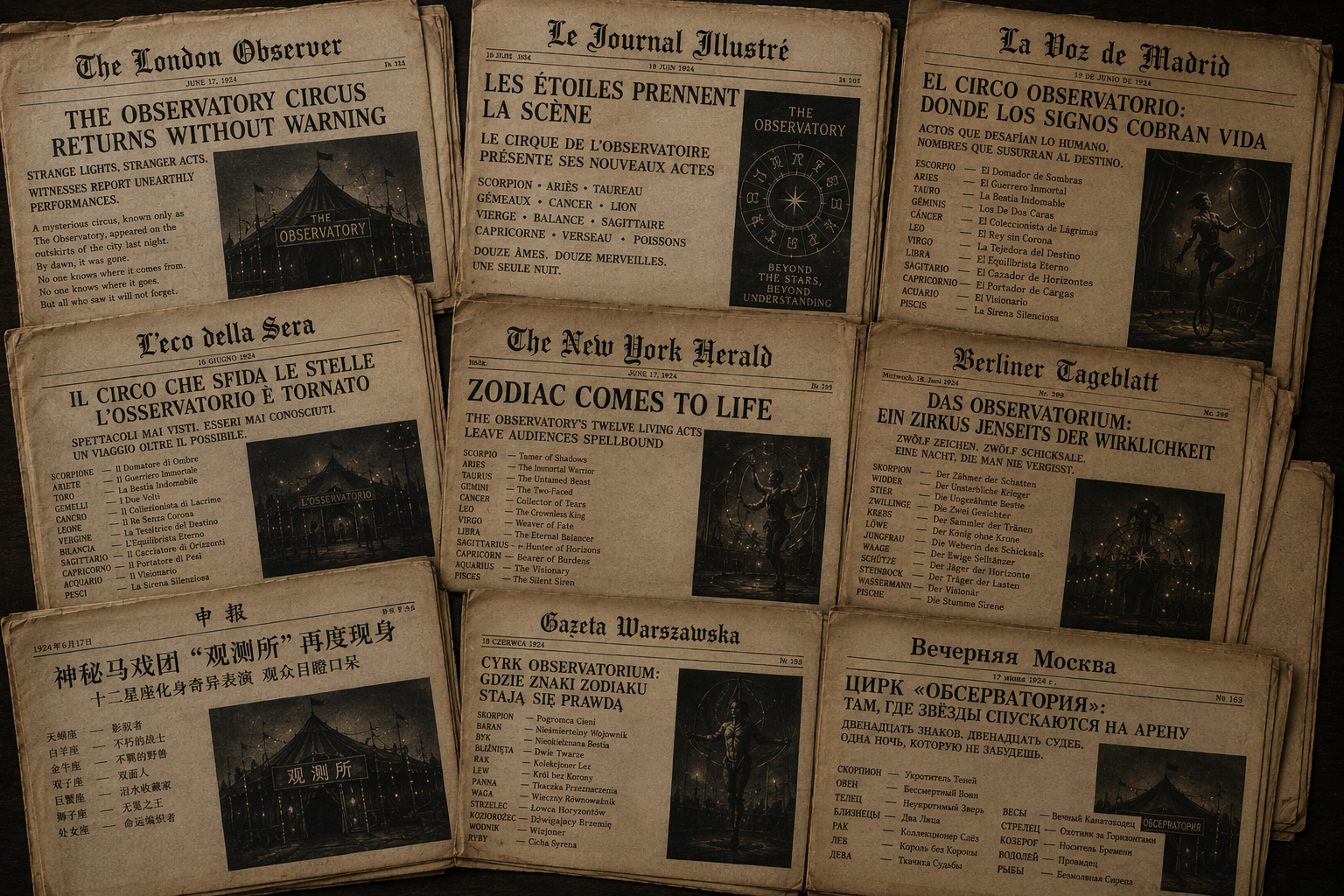 Second recovered newspaper collage connected to the Zodiac Circus archive.